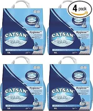 CATSAN Hygiene Plus - Litière Minérale pour Chat, Sac de 10L (Lot de 4)