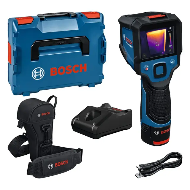 Bosch Professional Caméra thermique GTC 12V-450-13 (résolution 256x192 px, -20°C à +450 °C, double alimentation, batterie Li-Ion GBA 12V 2.0Ah, chargeur GAL 12V-40, housse, câble USB-C®, L-BOXX)