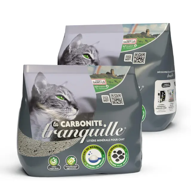 Tranquille - Litière pour Chat Agglomérante Minerale Carbonite 8 litres - Lot de 2
