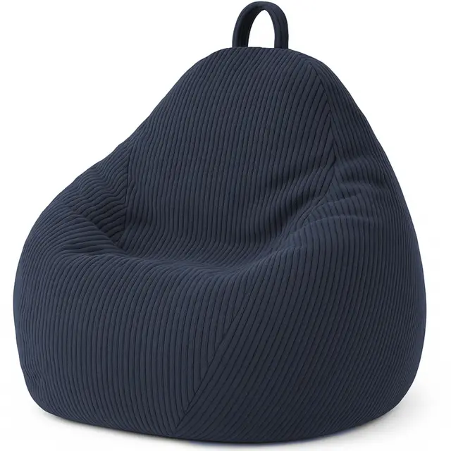 bananair Pouf Poire en Velours Côtelé - Fabriqué en France – Doux, Confortable, Facilement Transportable & Housse Lavable – Gros Pouf Salon/Chambre pour Ado, Enfant (105 x 85 cm, Bleu foncé)