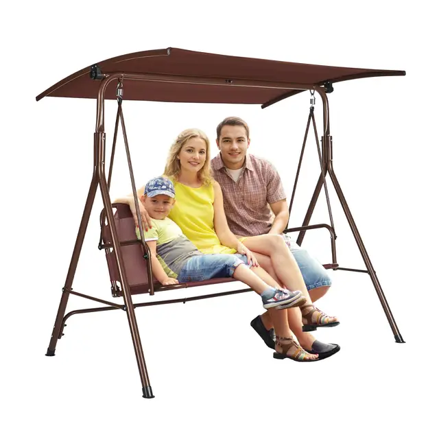 VEVOR Balancelle de terrasse pour 3 Personnes, balançoire avec auvent réglable de Porche, avec accoudoirs, Tissu Teslin, Cadre en Acier allié pour Balcon, Cour, Patio, Jardin, Bord de Piscine, Marron