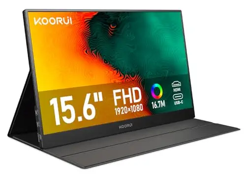 KOORUI Ecran Portable,15,6 Pouces Moniteur Portable IPS 1920×1080 FHD HDMI USB Type C avec Haut-parleurs Intégrés pour PC, Laptop, Xbox,Mac, PS 3/4/5-E1511A