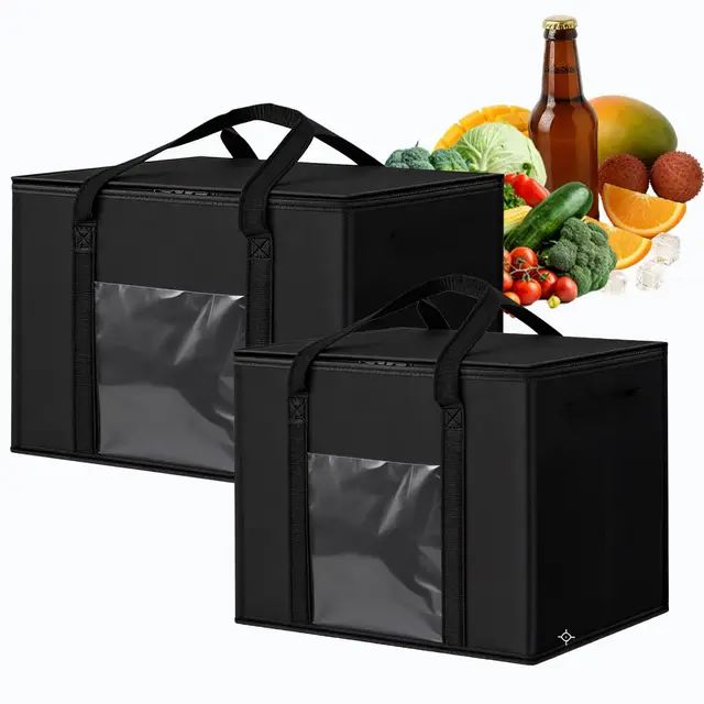 2 Pièces Grand Sac Glaciere Isotherme Pliable 50 L + 30 L, Sac Glaciere Souple Sac Isotherme Courses Repas, Réutilisable, Fermeture Eclair Double Patte, pour Camping Barbecues Travail Livraisons