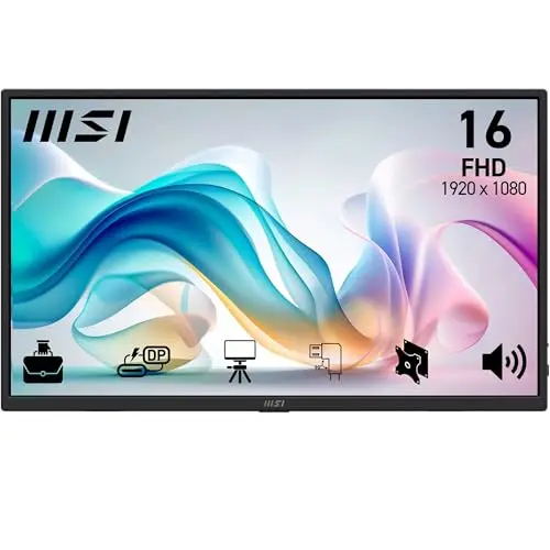 MSI Pro MP165 E6 Écran Portable 15.6" Full HD - Dalle IPS 1920x1080, 60Hz, 4 ms, Haut-parleurs et Micro intégré, HDMI 2.0b, USB Type-C (PD 15W), Compatible VESA, Noir