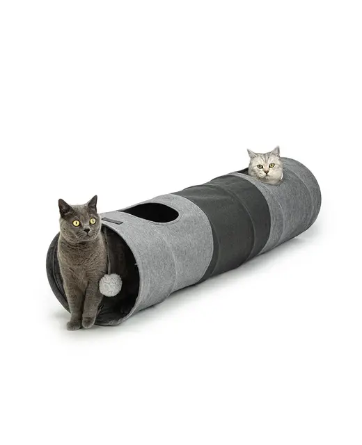 lionto Tunnel pour Chat avec Balle de Jeu, 30 x 130 cm, Tunnel de Jeu Pliable et Extensible en Fausse Lin, Facile d'entretien, Jouet Robuste, diamètre : 30 cm