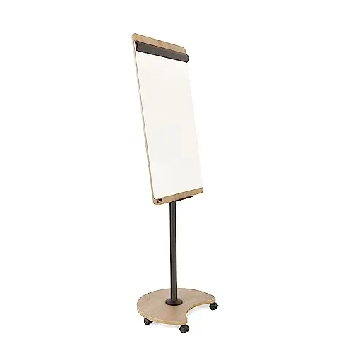 Rocada Natural - Tableau de conférence en bois avec roulettes, support et porte-stylos - Effaçable à sec et magnétique - 67 x 99 cm - Hauteur 200 cm - Blanc