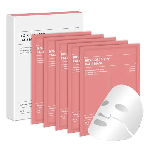 Masque Collagene Visage 5 Pièces – Masque Hydratant Nuit Profond, Anti-âge & Resserre les Pores, Améliore l'Élasticité,Pour Peaux Sensibles et Tous Types (Rosa)