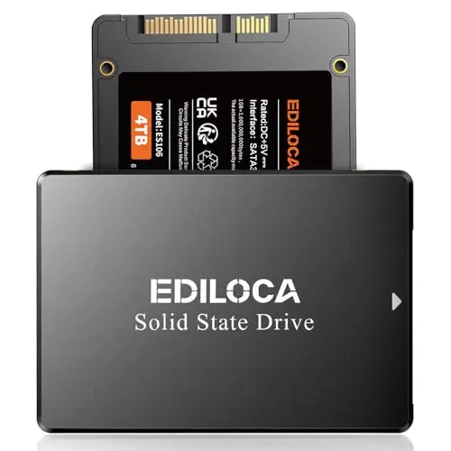 Ediloca ES106 SSD 4To SATA III 6 GB/S 2,5" 3D Nand Disque Dur SSD 4To, Jusqu'à 550 Mo/S en Lecture, Mise à Niveau De la MéMoire Et du Stockage d'un Pc Ou d'un Ordinateur Portable