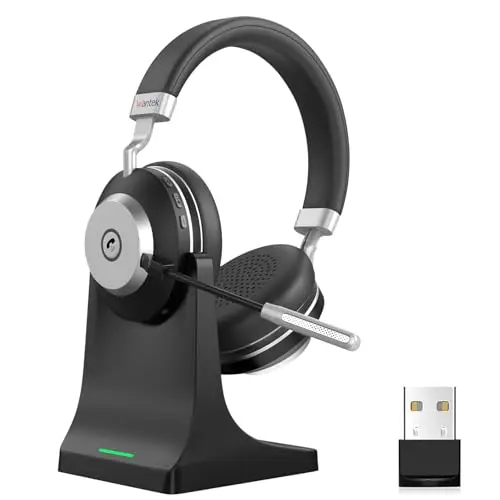 Wanteck Casque Bluetooth sans Fil avec ANC & USB Dongle, Bluetooth 5.3, 45h Autonomie – Idéal pour Bureau, Télétravail, Centre d'appel & Visioconférences | Réduction Active du Bruit