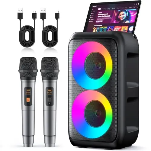 Karaoke Adulte, (Nouveauté 2026) Haut-Parleur Bluetooth Portable Karaoke pour Adultes avec 2 Microphones sans Fil, Système PA pour Adultes et Enfants avec Lumières, Adulte Professionnel