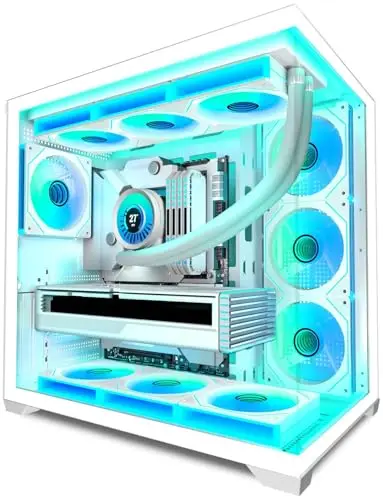 ANSAITE Boîtier PC ATX Ventilateurs 7 PWM ARGB pré-installés, Boîtier PC Gaming Mid-Tower, Boîtier Informatique panoramique en Verre trempé avec Type-C, Support de radiateur 360mm (Blanc)