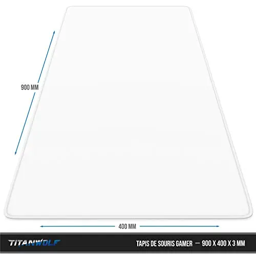 TITANWOLF - Tapis de Souris Gaming Blanc 900x400mm - sous-Main Bureau Gamer Extra Large XXL en Tissu, Base antidérapante - Précision, Vitesse et Confort - pour Tous Types de Souris et Claviers