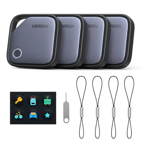 UGREEN FineTrack Finder Tag Traceur Fonctionne avec Find My (iOS Uniquement) 2 Ans Batterie Localisateur d'Objets Bluetooth pour Clés Valises Portefeuilles Wallet Bagages Sacs Lot de 4