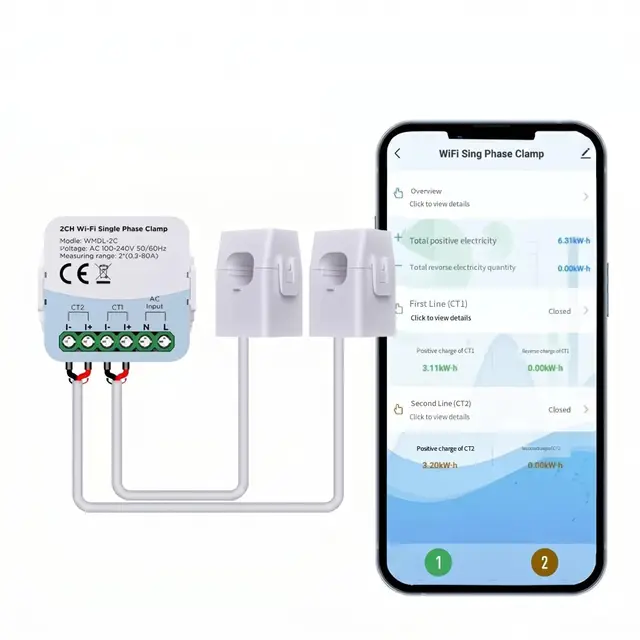 Compteur d'énergie intelligent WiFi, moniteur de consommation électrique bidirectionnel à double canal 80 A pour application Tuya pour des données détaillées d'utilisation horaire à annuelle