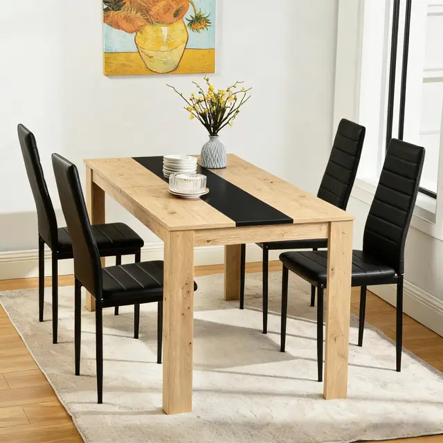 Ensemble 1 Table et 4 Chaises, Table a Manger:110x70x75cm, Chaise:40x39x98cm, Table Rectangulaire 110cm (MDF Épais), Chaises Similicuir Noir, idéal pour Salle à Manger, Cuisine et Salon