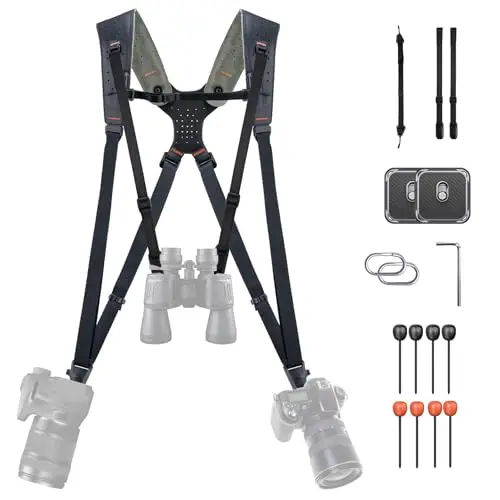 PGYTECH Sangle Appareil Photo Master, Harnais Double Épaule en Cuir pour 3 Caméras, Harnais d'Appareil Photo pour Photographes Professionnels, Sports/Faune/Mariage/Événements Sangles d'Appareil Photo