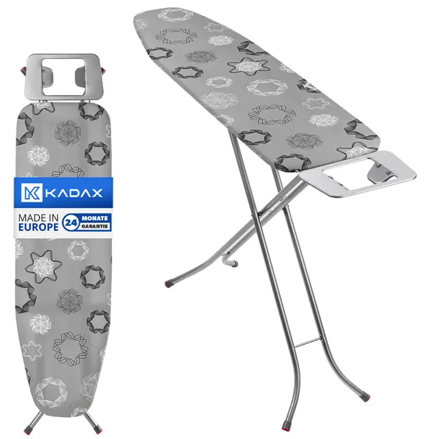 KADAX Table à Repasser pour Centrale Vapeur 114 x 34 cm – Planche Pliable avec Housse en Coton, Support de Fer Intégré et Pieds Antidérapants (Gris)