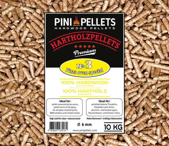PINI Pellets de Bois Dur №3 Pizza Four spécial 10 Kg pour Four à Pizza à Pellet