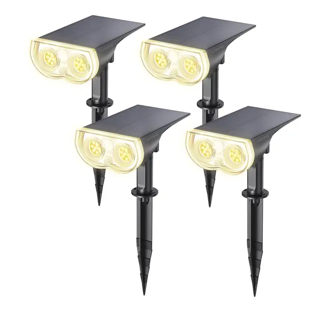 Linkind Spot Solaire Exterieur 800lm, Lampe Solaire à Détecteur de Lumière, 3000K Blanc Chaud, 22 LED, 3 Mode d'Eclairage, Étanche IP65, Lampe Solaire StarRay de Jardin, Cour, Lot de 4