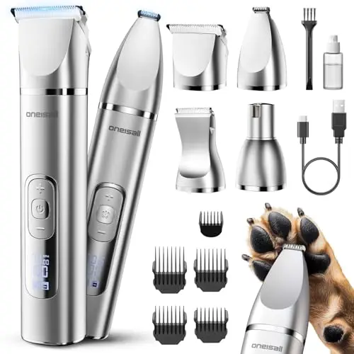 oneisall 4 en 1 Tondeuse Chien Professionnelle, Tondeuse pour pattes de chien Sans Fil, Pattes|Corp|Yeux|Oreilles|Visage