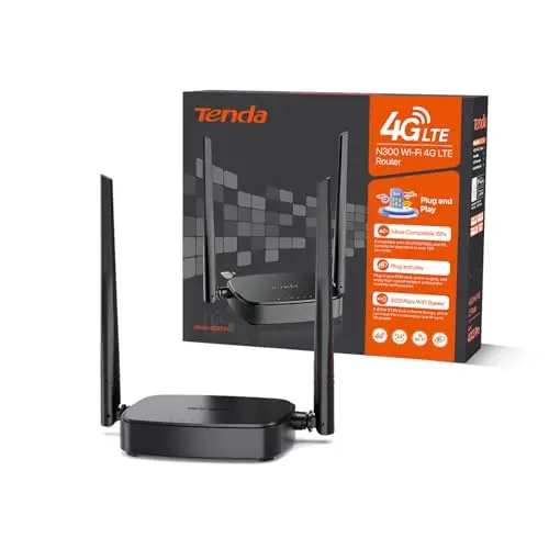Tenda Routeur 4G, Box 4G WiFi, Routeur SIM LTE 150 Mbps, Modem 4G san Fil, 2.4GHz Wi-FI 300 Mbps, CAT4, 2 Antennes Externe, Fast Ethernet Port LAN/WAN, Nano SIM Carte, USB-DC, Plug et Play (4G03 Pro)