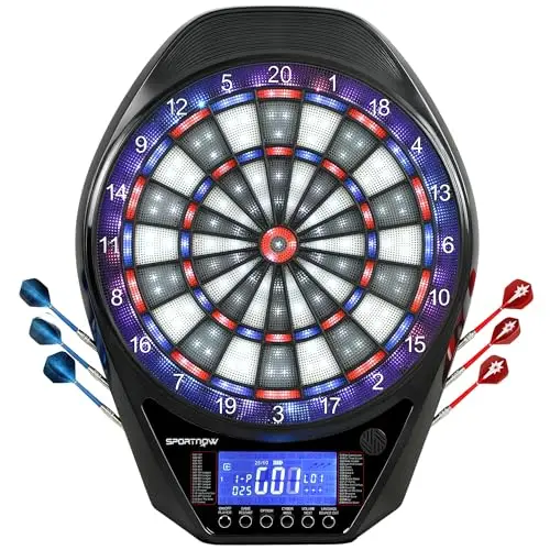 SPORTNOW Cible de Fléchettes Électronique avec écran LED XXL Lumineux Rechargeable, Jeu de Fléchettes Électronique pour 8 Joueurs, 6 projectiles, 24 Pointes, 34 Jeux, 2235 Variantes