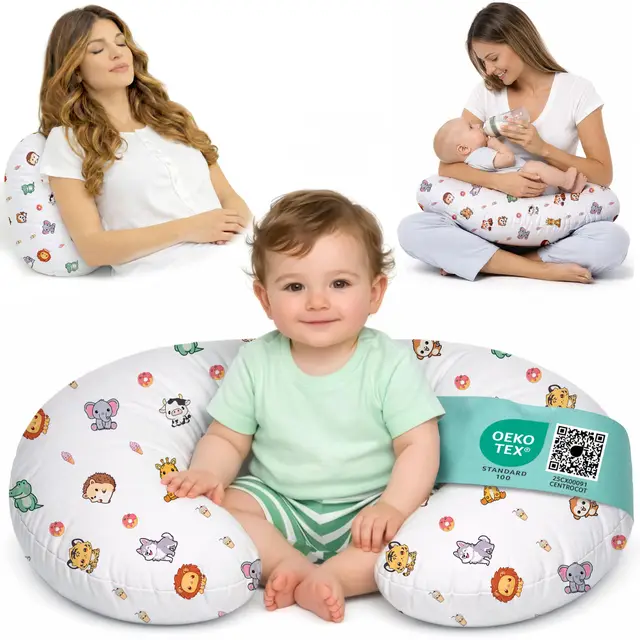 Coussin D'allaitement et de Grossesse Coussin Bébé et Maternité de Positionnement pour Soutenir le Dos avec Taie 100% Coton Idée Cadeau pour les Nouvelles Mamans Accessoire de Maternité Lavable