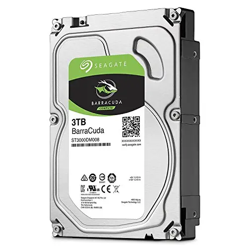 Seagate BarraCuda, 3 To, Disque dur interne HDD – 3,5" SATA 6 Gbit/s 5 400 tr/min, 256 Mo de mémoire cache, pour PC de bureau et portable (ST3000DM008)