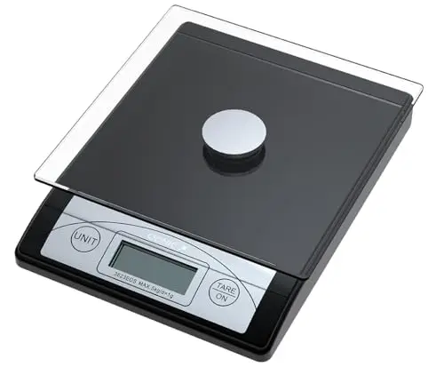 Genie 3623 EDS Balance à courrier et de cuisine graduée de 1 g à 5 kg en plastique résistant avec plateau de verre et écran digital Noir