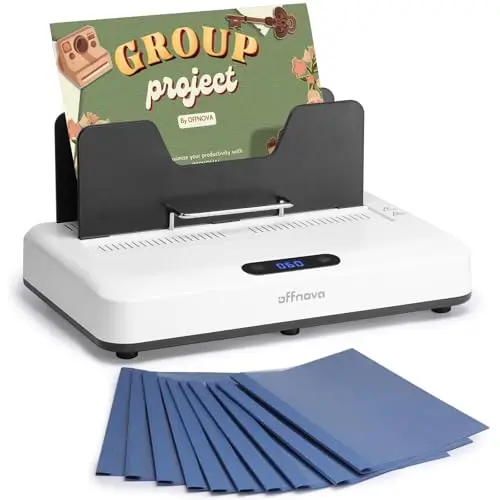 OFFNOVA Machine à reliure thermique 500 feuilles, pas de préchauffage, refroidissement à air, 3 réglages de temps, compatible A3/A4/A5/Letter, avec 10 couvercles à reliure pour le bureau et l'école à