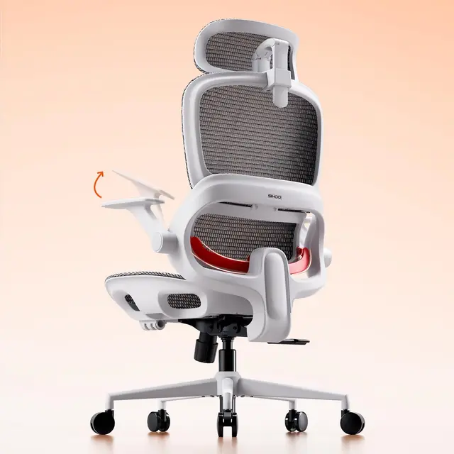 SIHOO B100 Chaise de Bureau Ergonomique, Maille Respirante, Support Lombaire, Appui-Tête Large, Accoudoirs Relevables, Inclinaison 90-135°, Gris et Blanc (sans Repose-Pieds)