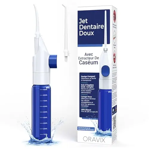 Oravix Jet Dentaire Portable, Hydropulseur Anti-Caseum, Jet Dentaire de Voyage sans Fil, Irrigateur Efficace Contre la Mauvaise Haleine
