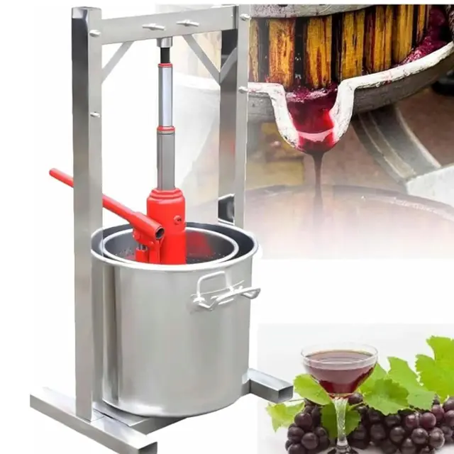 Hydraulische Obstpresse, Manuelle Edelstahl-Weinpresse mit Filterbehälter und Hydraulikheber zur Saft- und Weinherstellung, 36 Liter Fassungsvermögen