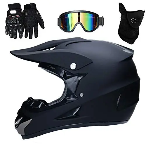 Casque de Moto pour Enfant Motocross Cross Off-Road D. O. T Homologué Noir Adulte Casque Cross avec Gants/Lunettes/Masque