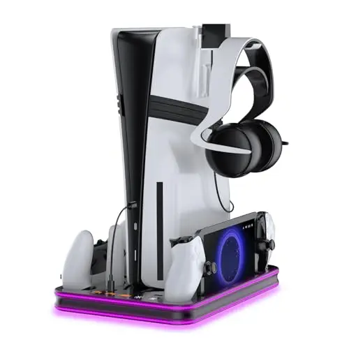 Support PS5 Pro/Slim/PS5 et station de refroidissement avec contrôleur d'éclairage RVB - Station de charge pour console PlayStation 5, station de charge PS Portal - Accessoires P5 Pro avec
