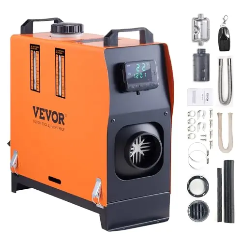 VEVOR Chauffage Diesel Tout-en-Un Portable 12 V 5-8 kW 0,16-0,62 L/h Réchauffeur d'Air Diesel 8-36 ℃ Réglable 20-25 m² Contrôle Intelligente LCD Télécommande Réservoir 5 L pour Auto Bateau Intérieur