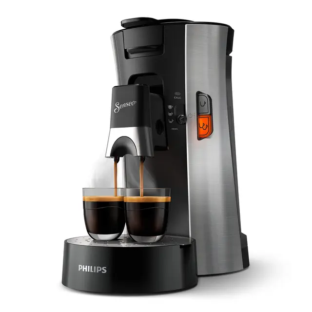 Philips Machine à Café Dosettes – SENSEO Select Eco – Intensity Plus – Crema Plus – Function Memo - Acier Brossé (CSA250/10)