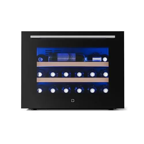 KLARSTEIN Illuminosa Cave à Vin Encastrable - 19 Bouteilles, 1 Zone, 5-20°C, LED, Porte UV, Silencieuse, Clayettes Bois, Frigo Vin, Contrôle Tactile
