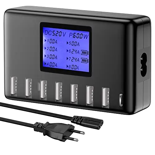 Station de Charge USB 60W 8 Ports USB Charging Hub 12A avec écran LCD pour plusieurs appareils, Smart Desktop