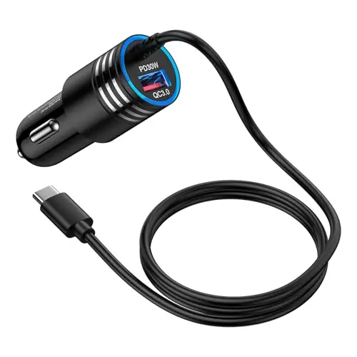Chargeur Allume Cigare USB C Charge Rapide pour iPhone 17 16 15 48W Chargeur Voiture avec 1M Câble Prise Allume Cigare 12V pour Samsung Galaxy S26 S25 Ultra S24 S23 S21 A57 A15 A16 A17 A34 A55 A56 5G