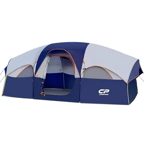 CAMPROS CP Tente de Camping 6-8 Personnes, Grande Tente Familiale 427 x 274 x 183 cm, 2 Chambres avec Séparateur, Hauteur Confortable, Montage Rapide en 5 Minutes, Ventilée, Camping Famille