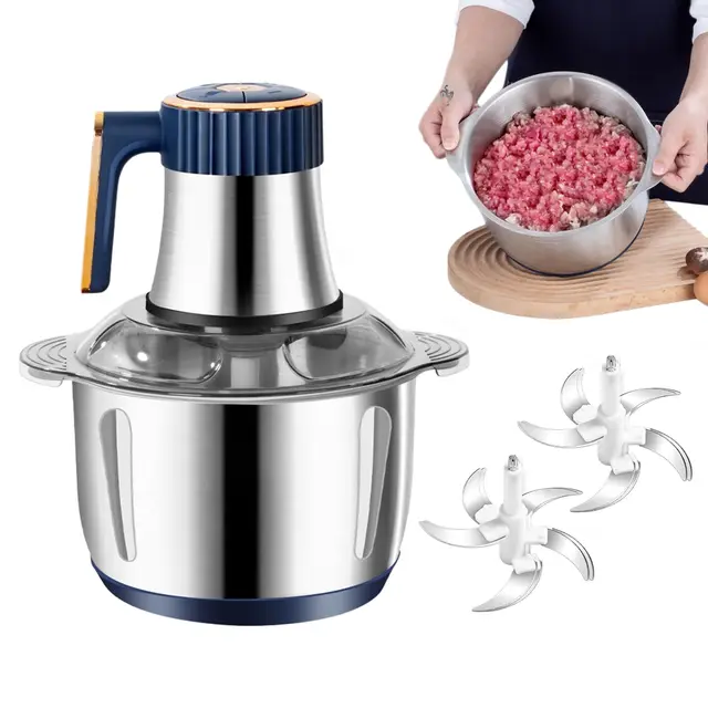 Hachoir Électrique, 500W Hachoir à Viande Polyvalent avec Bol En Acier Inoxydable 5L et 2 Lames Rotatives en Acier à 6 Faces, 5 Vitesses, Hachoirs Électrique pour Oignon Oeufs Jus D'orange Pâte