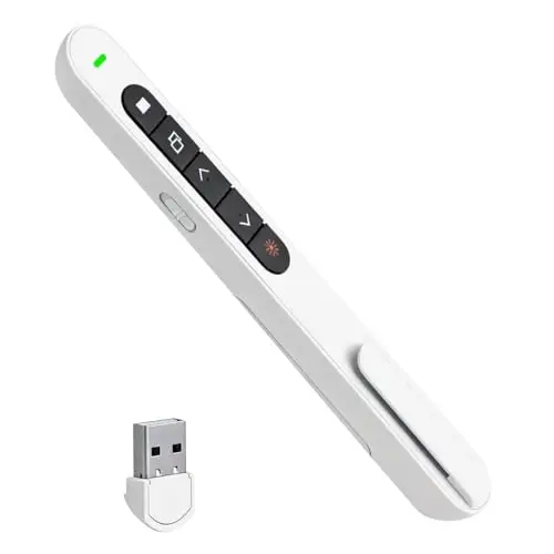 USB Télécommande de Présentation avec Pointeur Rouge, Télécommande Ordinateur pour Google Slides Keynote MS Word ACDSee Prezi, Zapette PowerPoint pour Enseignement Bureau Conférence (Blanc)