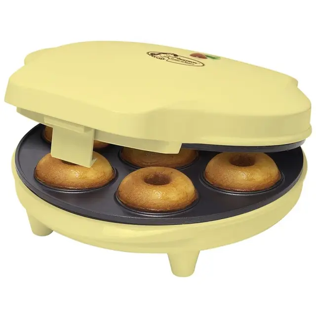 Bestron Appareil à donuts au Design Rétro, Mini-Machine à Donuts pour 7 petits Donuts, inclut Témoin de Cuisson & Revêtement Antiadhésif, 700 Watts, Sweet Dreams Collection, Couleur: Jaune