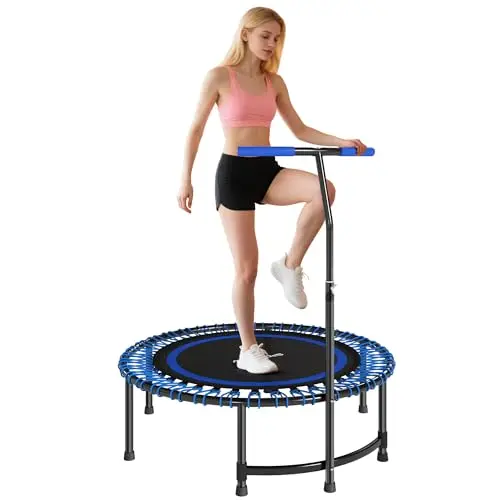 SPORTNOW Trampoline de Fitness 114 cm avec poignée réglable 5 Positions, Cordes élastiques, Trampoline Adulte Stable et Silencieux pour entraînement intérieur, Charge 200 kg, Bleu