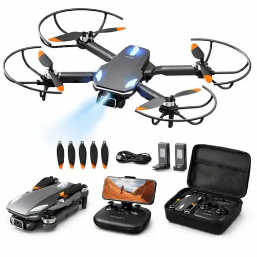 Drone avec Camera 1080P, Quadcoptere Telecommande Drone pour Enfants et Adultes, Moteur Sans Balais, Arrêt/Aterrissage à une Touche, 2 Batteries, Jouets et Cadeaux pour Garçons et Filles (Black)