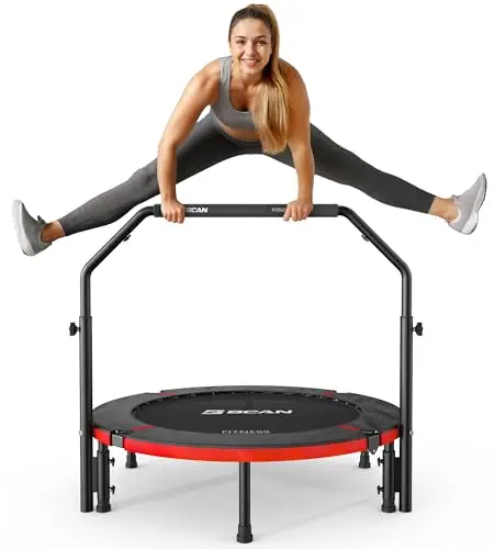 Trampoline d'intérieur BCAN, Mini-Trampoline de Fitness Pliable de 102 cm, pour Adultes, avec poignée réglable, Charge maximale de 150 kg, idéal pour l'entraînement à Domicile et Les.