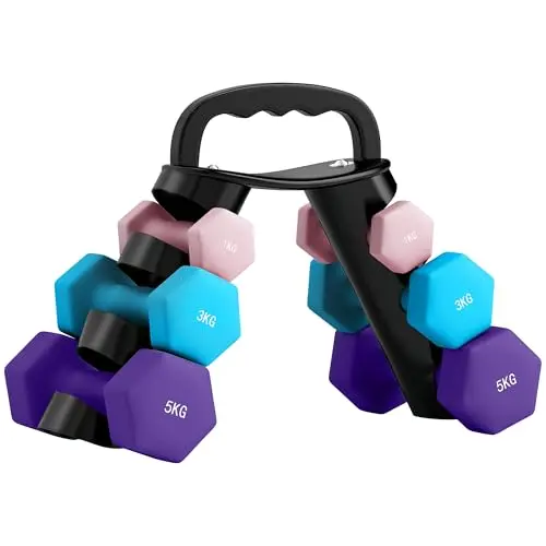 SPORTNOW Lot d'haltères hexagonaux, haltères musculation, avec support convertible d'haltères, pour entraînement à domicile, kettlebell, exercice d'haltérophilie