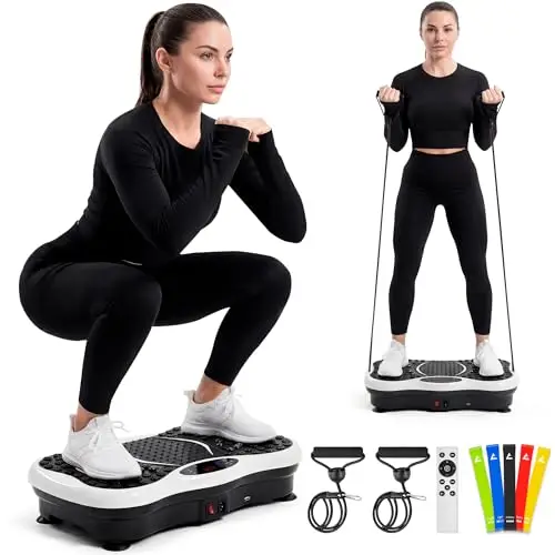 JUPPLIES Plateforme Vibrante Fitness - Plaque Vibrante 5 Modes + 5 Bandes Élastiques, Bluetooth et Télécommande - Silencieuse et Stable pour Récupération Musculaire et Perte de Poids à Domicile