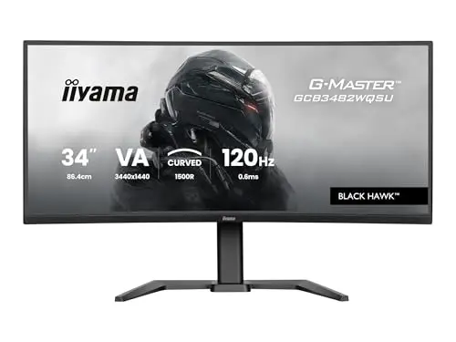 iiyama G-Master Black Hawk, VA courbé 1500R, 3440x1440@120Hz, 0.6ms, FreeSync Premium, 500cd, Haut-parleurs, DP, HDMI, USB HUB (2x3.2, 2xType C), 15cm Pied en réglable en Hauteur, ecran pc Gamer